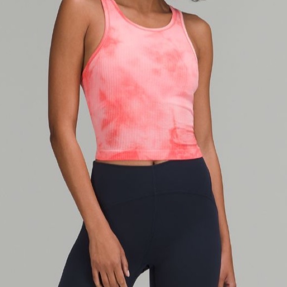 lululemon Ebb to Street Cropped Racerback Tank Top Raspberry Cream Marble Dye 10 - Picture 3 of 4